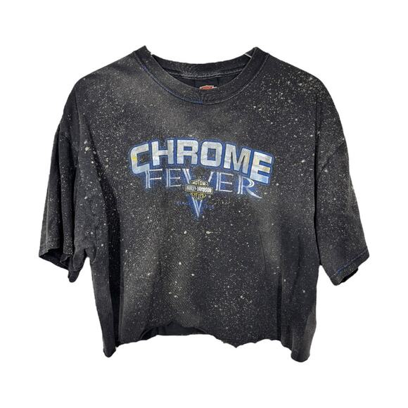 Reworked Harley Davidson Cropped Graphic Tee XL Oversized Bleached Boho Edgy - Picture 1 of 5